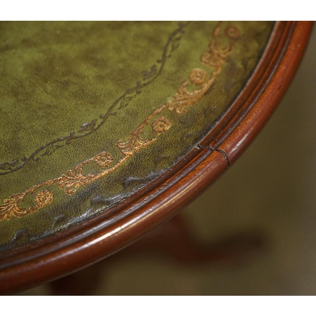 Vintage Hardwood Heritage Green Leather Wine Table, 1930s For Sale - Image 14 of 16