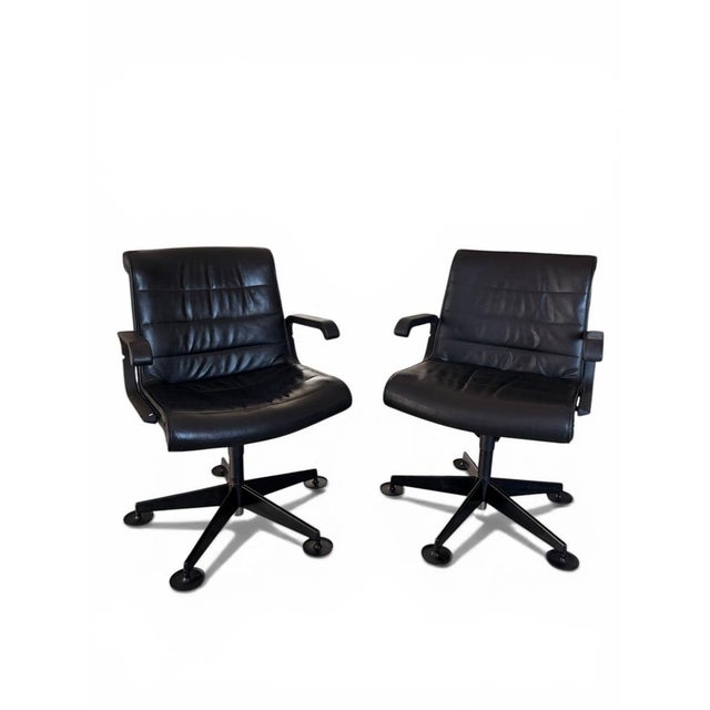 Vintage Sapper Office Chairs in Black Leather on Glides by Richard Sapper for Knoll, 1979, Set of 2 For Sale - Image 14 of 14