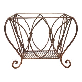 Vintage Mid-Century French Style Wrought Iron Scroll Magazine Rack For Sale