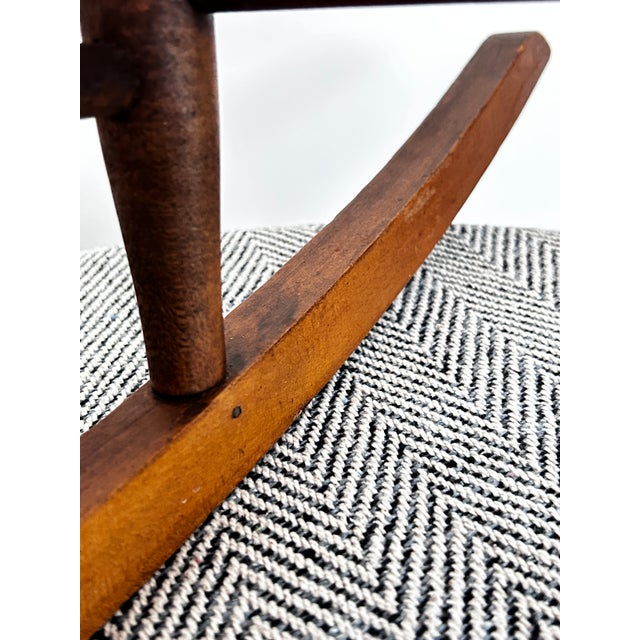 Vintage Solid Wood Child’s Rocking Chair With Woven Rush Seat Colonial Revival Style For Sale - Image 10 of 13