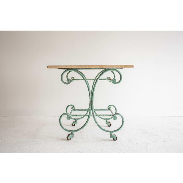 19th C French Cast Iron & Travertine Patisserie Table, With Brass Accents For Sale In Austin - Image 6 of 7