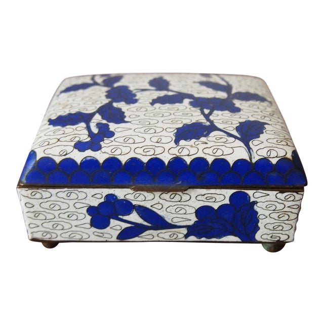 Chinese Blue and White Cloisonne Box For Sale