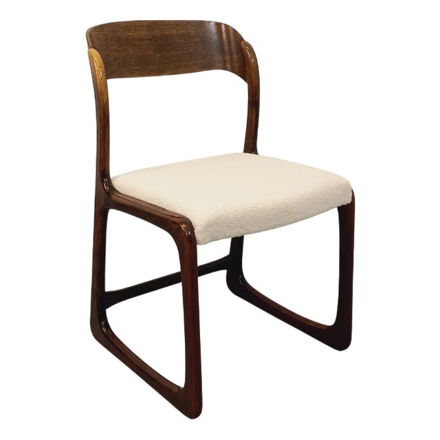 Vintage Sleigh Chair in Wood and Bouclé Fabric from Baumann, 1960s For Sale