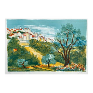 Salomon Alfred Boisecq Hilltop Village Lithograph For Sale