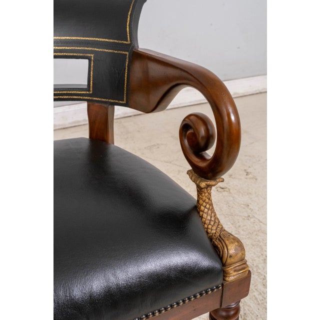 Animal Skin 1980s Maitland Smith Set of 4 Empire Style Barrel Back Leather Club Chairs For Sale - Image 7 of 18