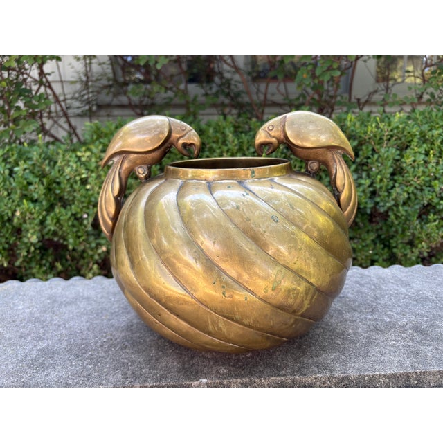 1980s Hollywood Regency Brass Jardiniere With Parrots by Dolbi Cashier For Sale - Image 10 of 11