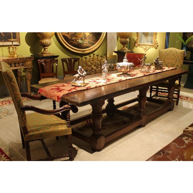 Baroque 17th Century Italian Walnut Rustic Trestle Refectory Dining or Library Table For Sale - Image 3 of 18