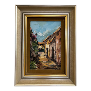 Late 20th Century Original Signed Oil Painting — Village Alley Scene