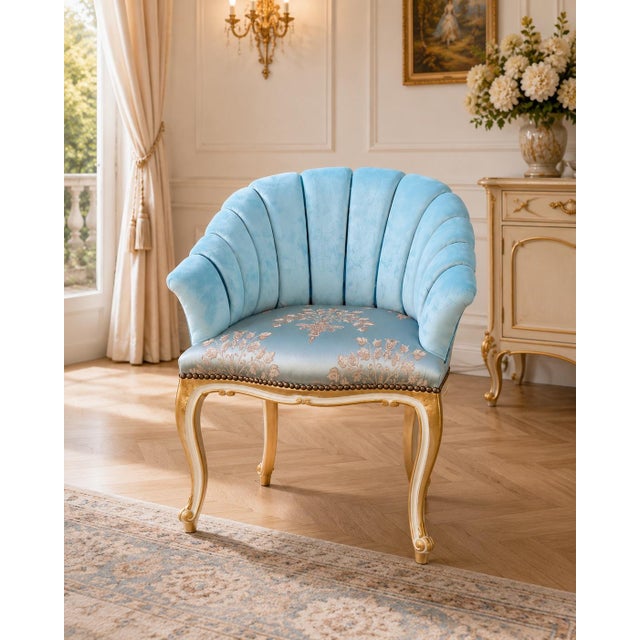 1980s Artisan Louis XV Gold Beech Blue Side Chairs-Pair For Sale - Image 4 of 11