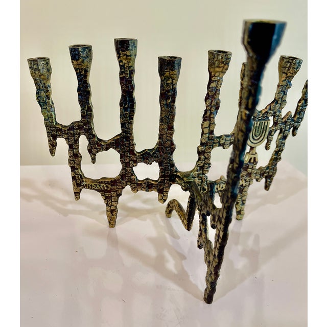 Mid Century Brutalist Brass Menorah For Sale - Image 9 of 12