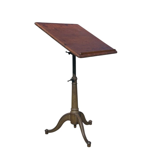 Metal Antique Victorian Oak & Cast Iron Telescoping Drafting Table With Bronze Paint For Sale - Image 7 of 12