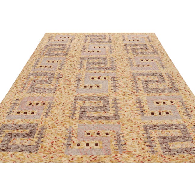 Rug & Kilim Rug & Kilim’s Scandinavian-Inspired Geometric Golden-Yellow Gray Wool Rug - 8x10 For Sale - Image 4 of 7