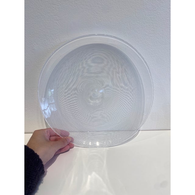 Mid-Century Modern Vintage Latticino Mid-Century Modern Clear Stripe Swirl Plate For Sale - Image 3 of 4