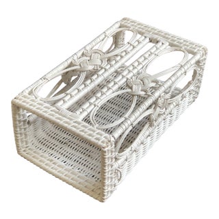 Vintage White Wicker Tissue Box Holder For Sale
