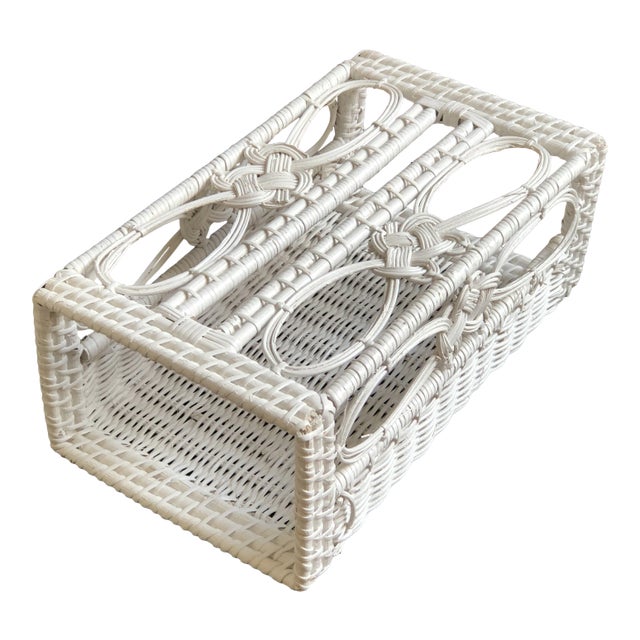 Vintage White Wicker Tissue Box Holder For Sale