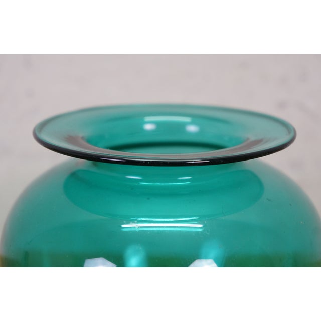 Late 20th Century Vintage Hand Blown Teal Green Glass Vase Urn Leech Bowl 6" For Sale - Image 5 of 12