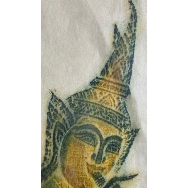 Traditional Vintage Thai Temple Rubbing of Celestial Musician in Green & Gold For Sale - Image 3 of 12