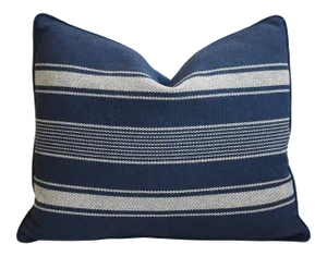 Nautical Blue & White Belgian Striped Feather/Down Pillow 24" X 20"