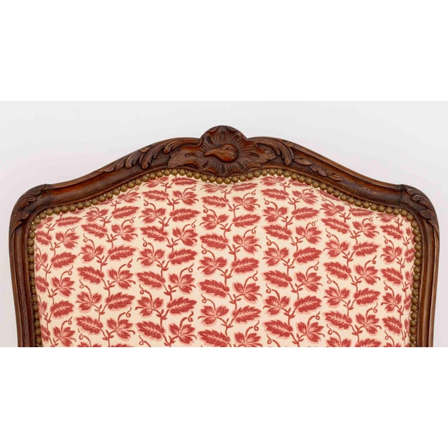 Pair of Louis XV Style Red and White Fabric Upholstered Walnut Bergeres For Sale - Image 10 of 13