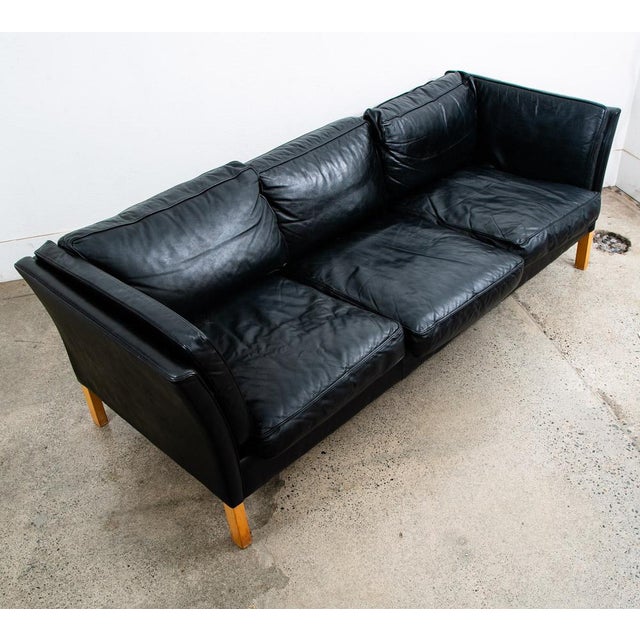 1960s Mid 20th Century Danish Modern Sofa Couch 3 Seat Borge Mogensen Leather Black Settee For Sale - Image 5 of 12