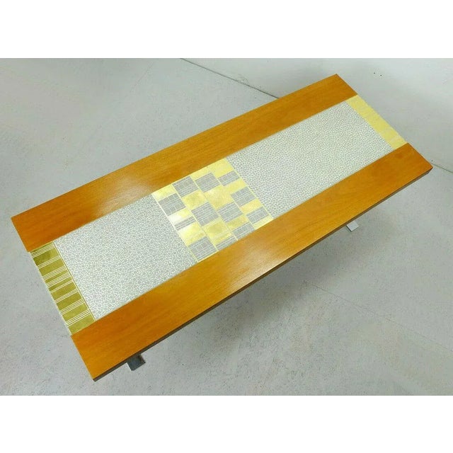 Gray and Gold Mosaic & Walnut Coffee Table with Chrome Frame by Berthold Müller, 1960s For Sale - Image 10 of 11