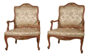 Pair of Mid 20th Century French Provencial Louis XV-Style Gilt and Red-Painted Fauteuils
