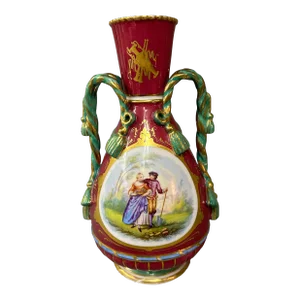 Antique Oversized Old Paris Porcelain Genre Vase ,19th Century