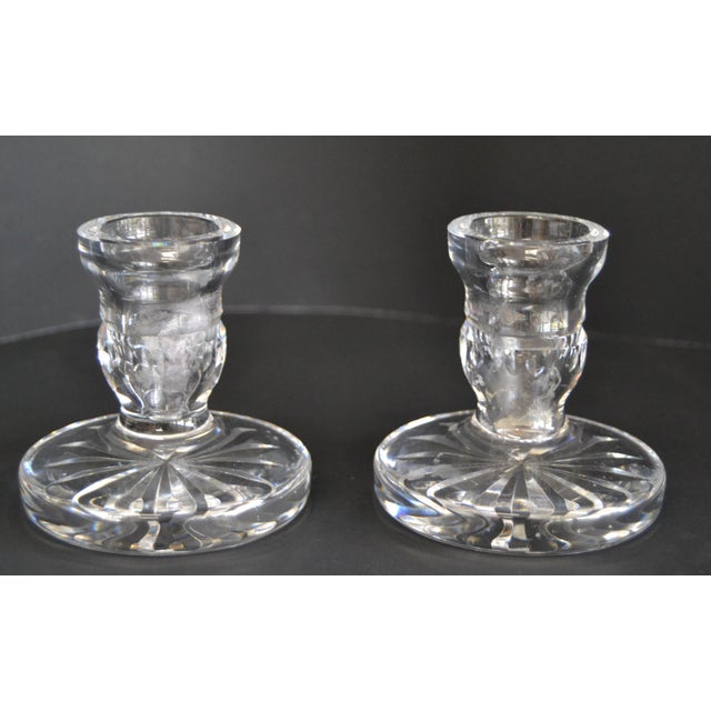 Glass Pair of Waterford Marked Clear Crystal Candle Holders Candlesticks Ireland, 1970 For Sale - Image 7 of 12