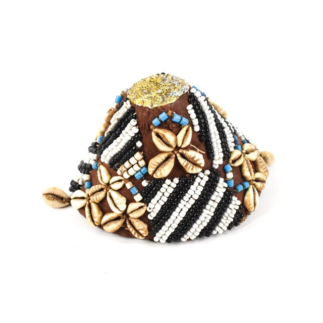 African Early 20th Century Kuba Beaded Noble's Hat with Cowrie Shells For Sale - Image 3 of 6