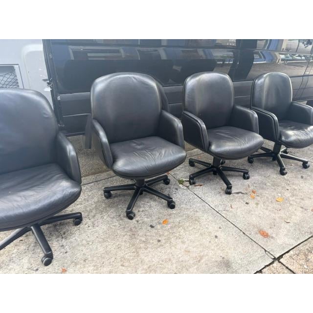 2000 - 2009 Vecta Litho Usa Set of 4 Used Black Leather Executive Swivel Office Chair For Sale - Image 5 of 8