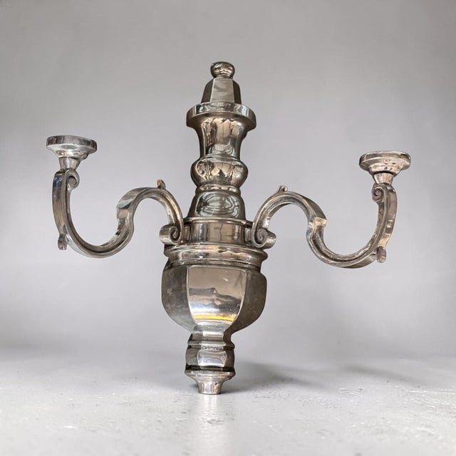 Late 20th Century Pair of Oversized Hollywood Regency Polished Aluminum Two-Arm Urn Wall Sconces For Sale - Image 5 of 7