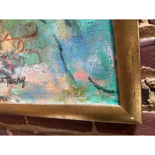 Textile "The Couple" by Elliott Twery Original Large Oil on Canvas Painting For Sale - Image 7 of 8