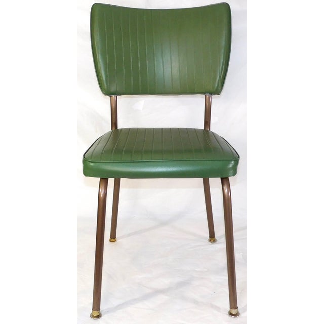 Restored Vintage Cosco Metal Chairs With Dark Sage Green Vinyl Upholstery For Sale - Image 9 of 15