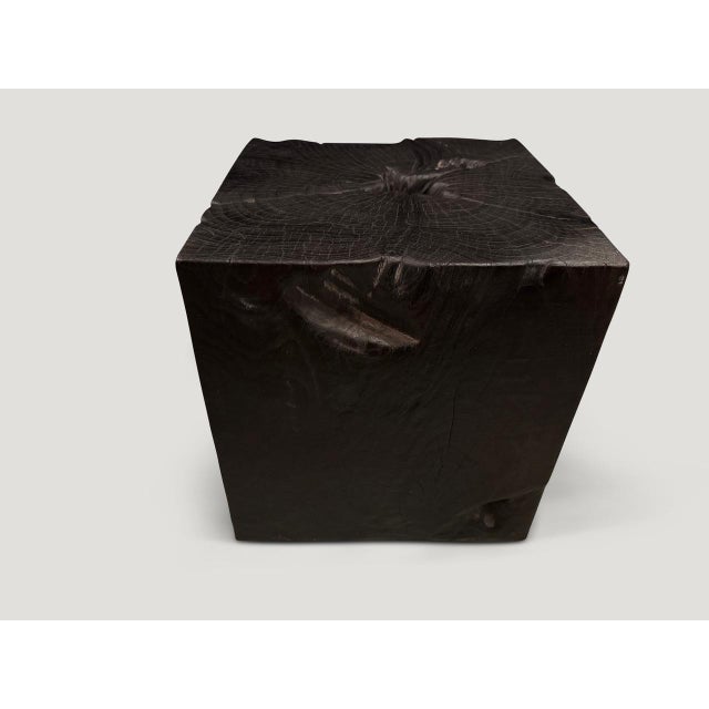 Andrianna Shamaris Sculptural Triple Burnt Teak Wood Side Table For Sale - Image 4 of 5
