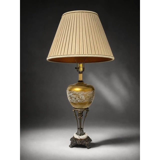 Ornate Gold Glass Table Lamp With Antique Bronze-Tone Base, 37” For Sale In Miami - Image 6 of 8