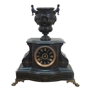 Antique French Michelant Laligant Black Slate Cassolette Trophy Urn Mantle Clock 16" For Sale