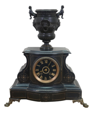 Antique French Michelant Laligant Black Slate Cassolette Trophy Urn Mantle Clock 16"