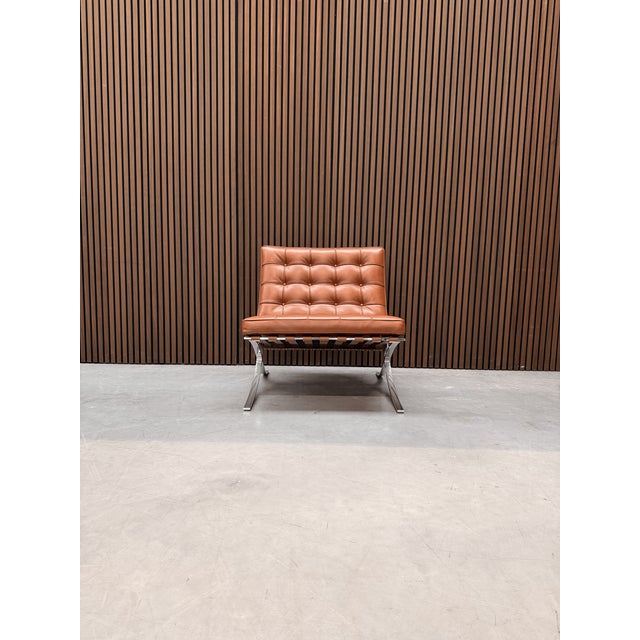 Copper Barcelona Chair in Cognac Volo Leather by Ludwig Mies van der Rohe for Knoll Inc. / Knoll International, 2010s For Sale - Image 8 of 8