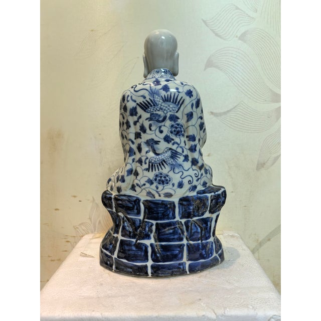 Chinese Vintage Ceramic Buddhist Sculpture,Hand Carved Blue and White Porcelain the Eighteen Arhats Statue For Sale In Seattle - Image 6 of 8