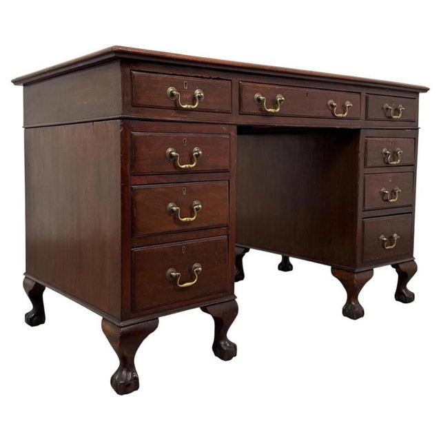 Early 20th Century Antique Edwardian Mahogany Pedestal Desk, 1910 For Sale - Image 5 of 12