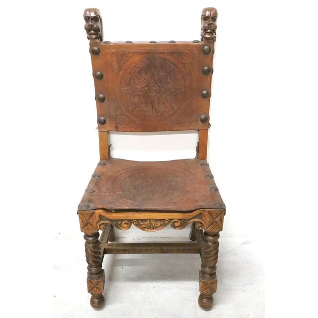 Antique Gothic Revival Wooden and Leather Chairs- Set of 6 For Sale - Image 12 of 12