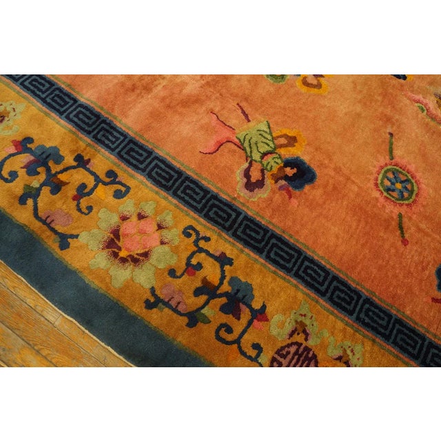 1920s Orange Dragon Medallion Antique Chinese Art Deco Carpet 8'10'' X 11'5'' Knotted Wool Rug For Sale - Image 12 of 12