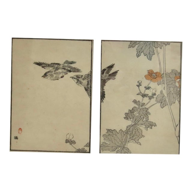 Watanabe Seitei Block Print of Sparrows in Flight Continious Image Print Circa 1890-1900 For Sale