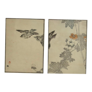 Watanabe Seitei Block Print of Sparrows in Flight Continious Image Print Circa 1890-1900