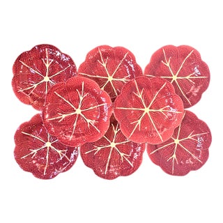 Vintage Majolica Raspberry Red Cabbage Ware Plates - Set of 8 For Sale
