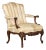 Channel-Tufted Armchair with Carved Wood Frame and Calligraphy Motif Upholstery For Sale