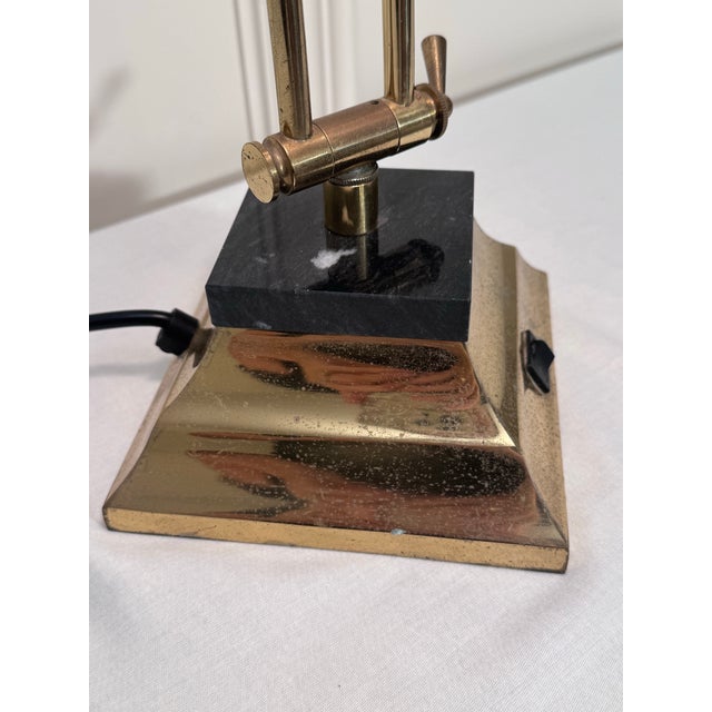 Vintage Traditional Patinated Brass and Black Marble Tabletop Adjustable Desk Lamp For Sale - Image 10 of 12