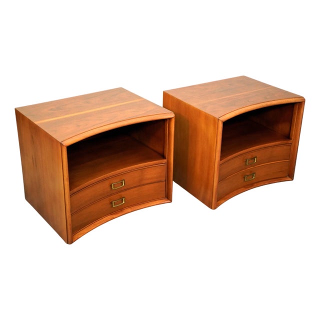 Pair of Paul Frankl for Johnson Furniture Walnut and Brass Nightstands End Tables For Sale