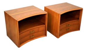 Pair of Paul Frankl for Johnson Furniture Walnut and Brass Nightstands End Tables