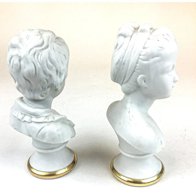 Ivory Vintage Mid-Century Modern Lefton Bisque Porcelain Victorian Boy & Girl Pair Bust Statue For Sale - Image 8 of 11